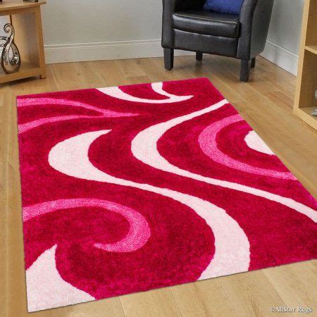 Allstar Pink Shaggy Area Rug with 3D Pink Lines Design. Contemporary ...