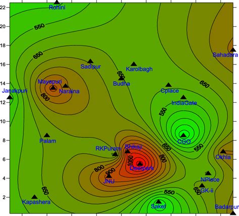 Isopleth map of L↓ (W/m 2 ) over Delhi, summer 1998. | Download Scientific Diagram