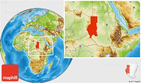 Physical Location Map of Darfur, within the entire country