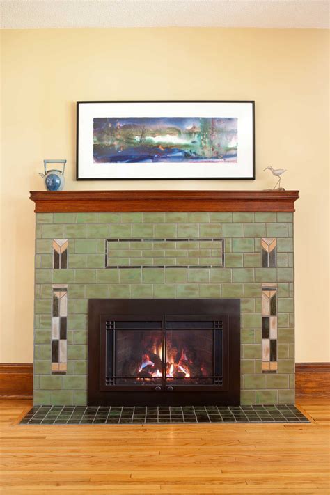 Prairie Arts & Crafts Fireplace Restoration, emulating stained glass