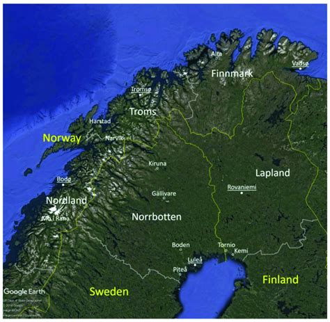 Map including the northern counties of Finland ("Lapland"), Norway ...