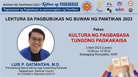 LEKTURA SA PAGBUBUKAS NG BUWAN NG PANITIKAN 2023 - Diyaryo Milenyo