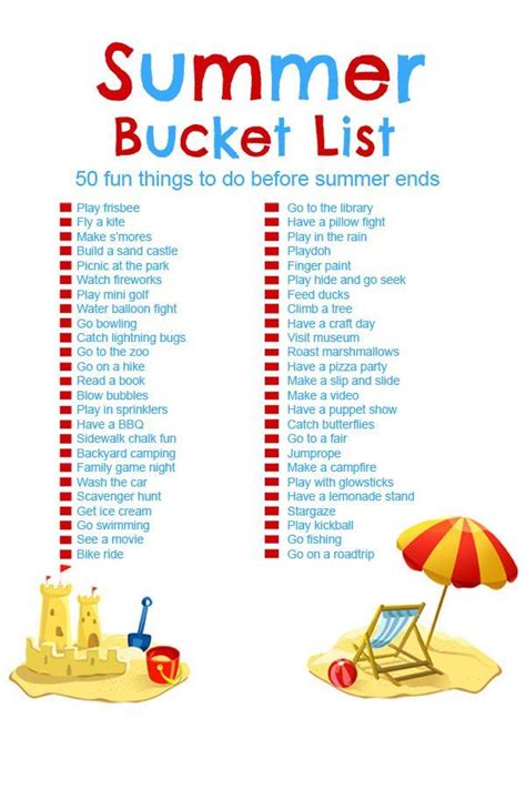 Summer Bucket List - 50 Fun Activities for Kids | Inexpensive summer activities, Summer fun for ...