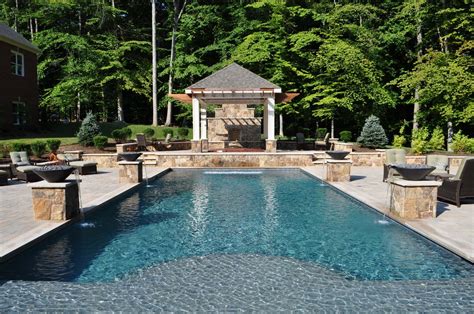 Mediterranean Style In-ground Pool, Fire Bowls, Hot Tub, Pavilion ...