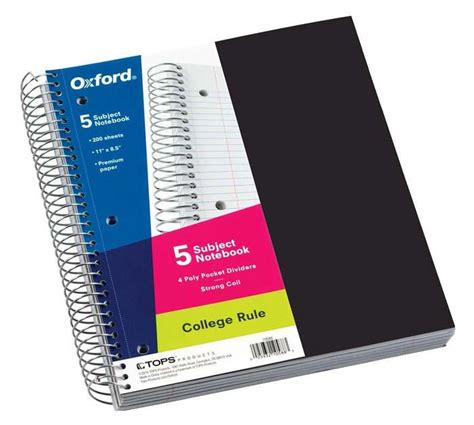 Oxford® 5-Subject Poly Notebook, 9" x 11", College Rule, 200 Sheets, 5 ...