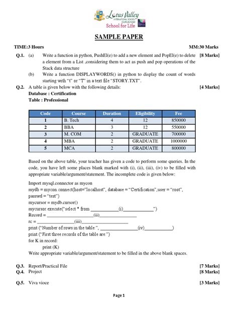 Cbse Practice Sample Paper | PDF | Software Engineering | Databases