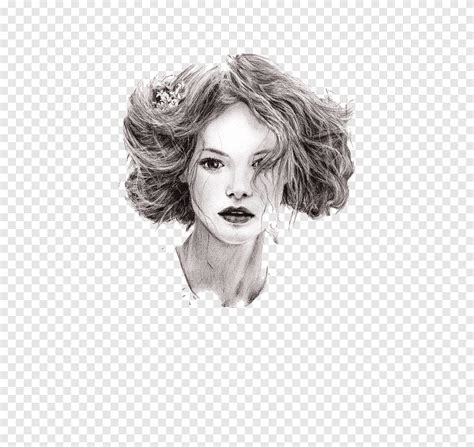 Free download | Portrait Drawing Pencil Fashion, Simple gray curly hair beauty, face, black Hair ...