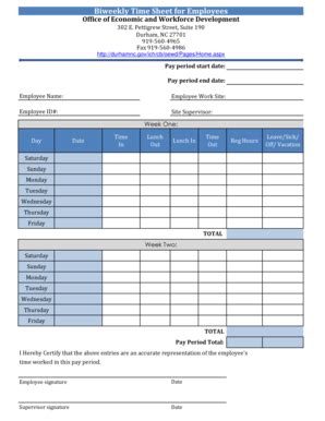 30 Printable Biweekly Time Sheet Forms and Templates - Fillable Samples in PDF, Word to Download ...