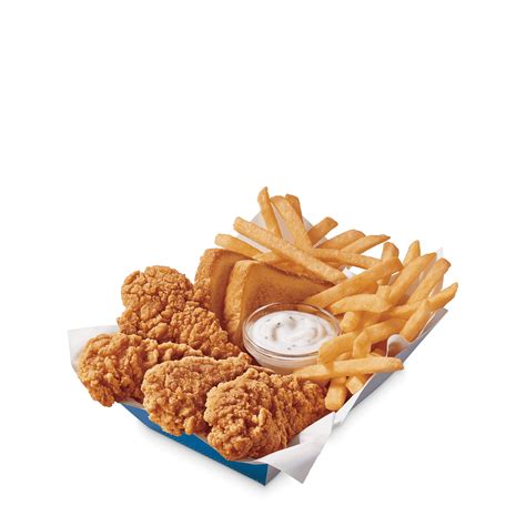 4 piece chicken strips, fries toast and dipping sauce