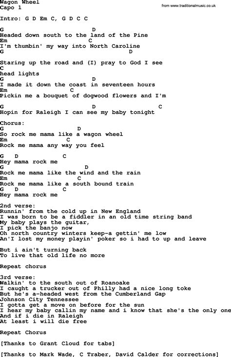 Wagon Wheel - Bluegrass lyrics with chords