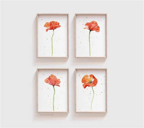 Poppy Art Poppy Flower Print Set Poppy Wall Art Red Poppy | Etsy