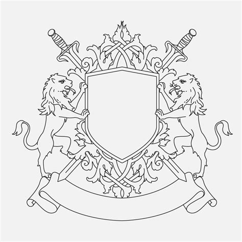 Coat of arms shield design with two lions and swords 686445 Vector Art ...