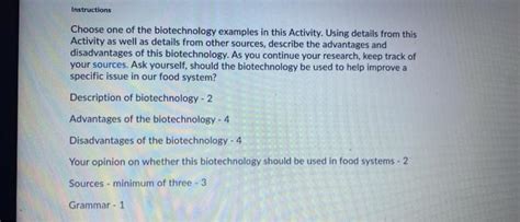 Instructions Choose one of the biotechnology examples | Chegg.com