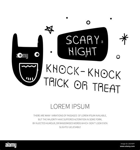 HALLOWEEN character black cat with phrase SCARY NIGHT knock knock trick ...