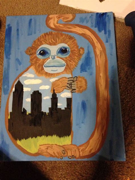 canvas of a monkey with cleveland skyline | Cleveland skyline, Canvas ...