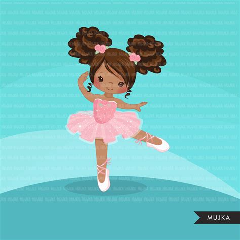Ballerina clipart. Pink tutu afro ballerina graphics. Girls - mujka-cliparts.myshopify.com ...