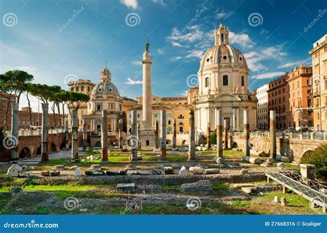 Trajan's Column In The Forum Of Trajan In Rome Royalty Free Stock Image - Image: 27668316