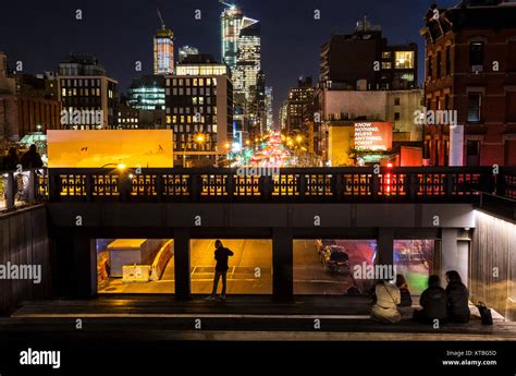 High Line Park walkway at night, New York City Stock Photo - Alamy