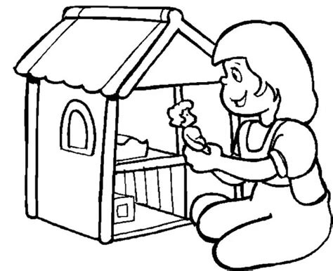 Dollhouse coloring book girl plays with dollhouse printable and online