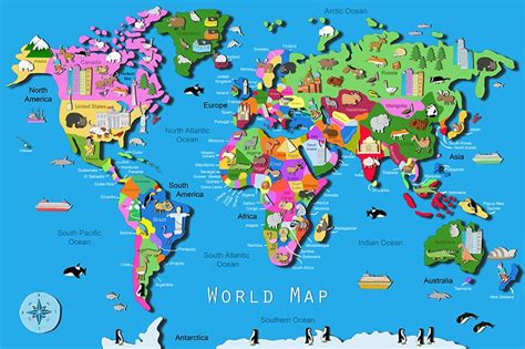 World Map for Kids with Animals