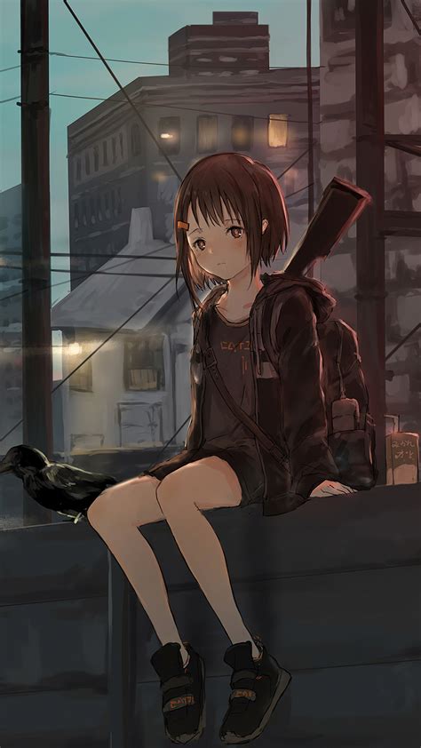 2160x3840 Anime Girl Sitting Alone Roof Sad 4k Sony Xperia X,XZ,Z5 ...