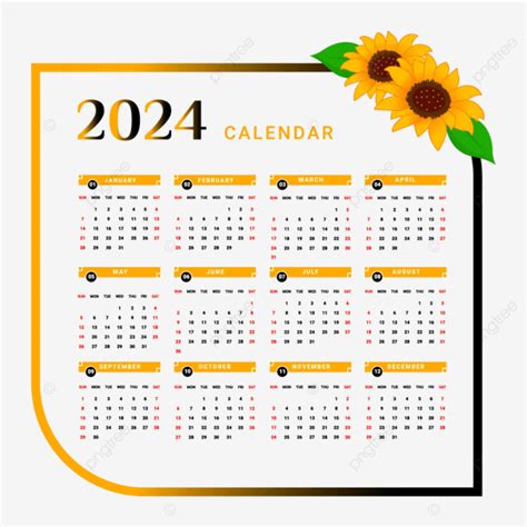 Calendario Annuale 2024 Con Cornice Floreale Vettore, Calendario ...