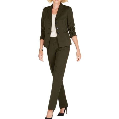 LE SUIT Women's Black/citrine Three-button Striped Pantsuit Two-Piece ...