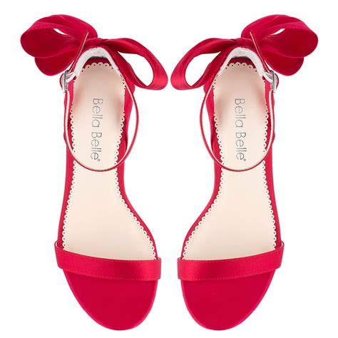 4-inch Open Toe Ankle Strap Red Heels with Bow | Bella Belle