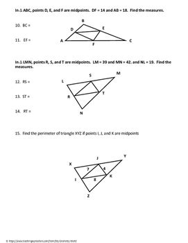 Geometry Worksheet: Midsegments of Triangles by My Geometry World