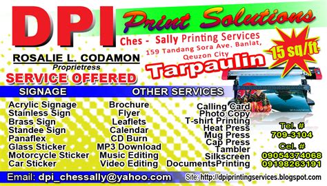 DPI Printing Services: Calling Card (DPI Chessally Printing Services)