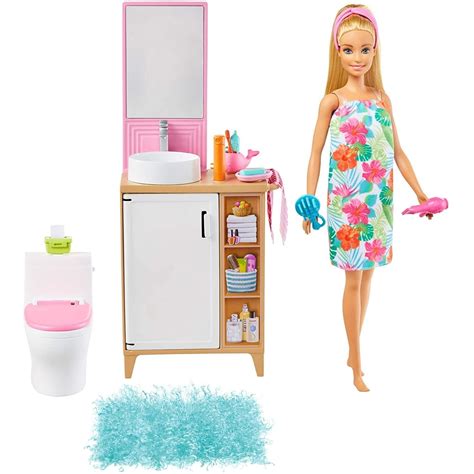 Barbie Doll and Bathroom Furniture Playset Doll (11.5-inch Blonde), Toilet, Vanity and ...