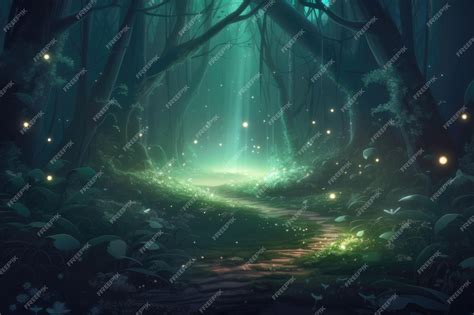 Premium AI Image | Winding path in enchanted night forest Generative AI ...