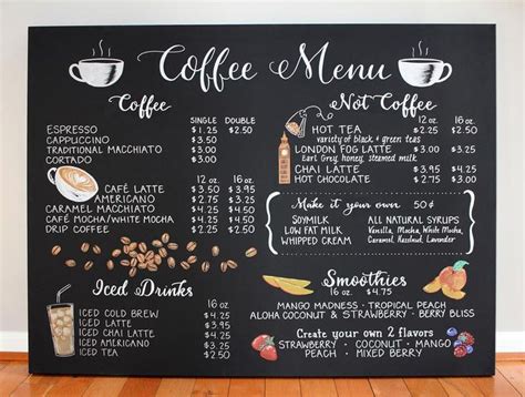 Hand-drawn Coffee menu 36x48 canvas custom ink | Etsy | Coffee shop menu board, Coffee shop menu ...