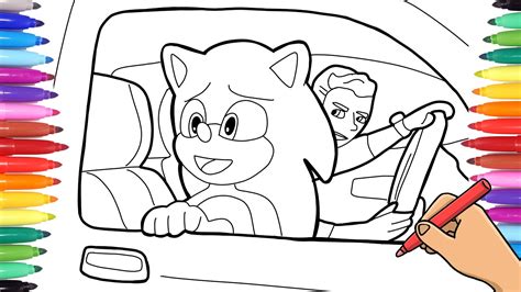 SONIC THE HEDGEHOG 2020 - HOW TO DRAW AND COLOR SONIC MOVIE SCENE - SONIC IN THE CAR WITH TOM ...