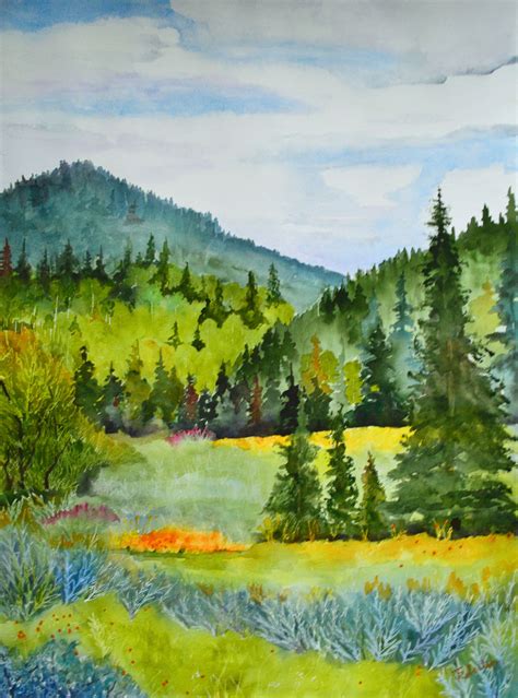 Forest landscape watercolor, fine art painting. | Forest painting, Mountain paintings ...