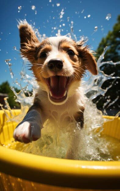 Premium AI Image | Playful Puppy Splashing in Kiddie Pool