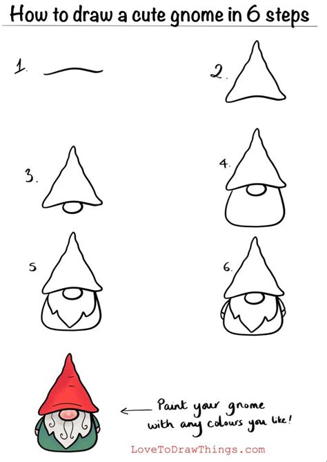 How to draw a cute gnome in 6 steps | Dessin de noel facile, Dessin noel, Peintures de noël