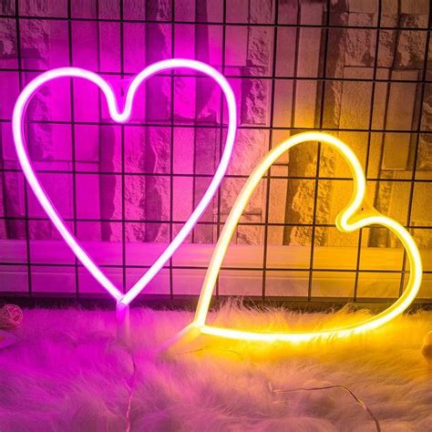 Art Decor Heart Shaped LED Neon Night Light Bedroom Battery Wall Lighting Ideas in White ...