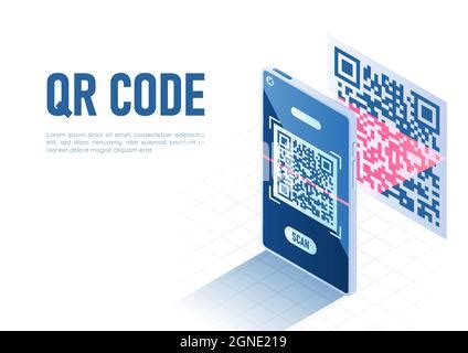 QR code scan concept banner. Flat illustration of QR code scan vector concept banner for web ...