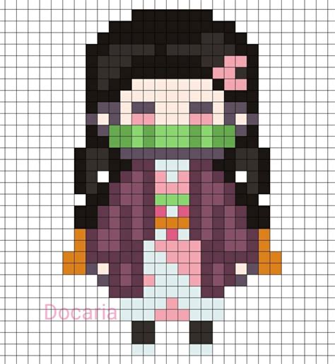 nezuko pixel art grid Minecraft nezuko pixel art grid - Pixel Art Grid