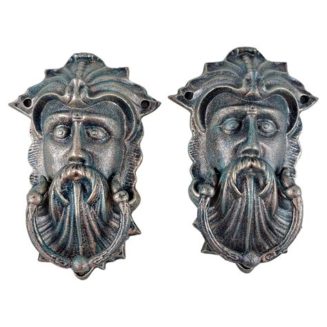 Pair of Antique Bronze Foo Dog Door Knockers For Sale at 1stDibs