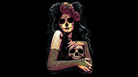 Dia De Los Muertos Day of the Dead Face Skull Flower Black HD wallpaper ...