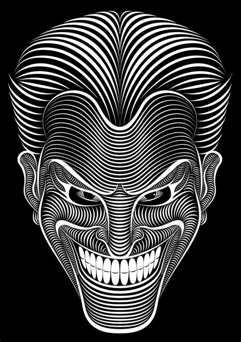 an image of a creepy clown face in black and white with lines coming ...