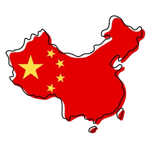 Premium Vector | Stylized outline map of China with national flag icon ...