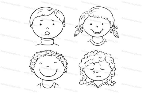 Feelings Faces Black And White Clipart