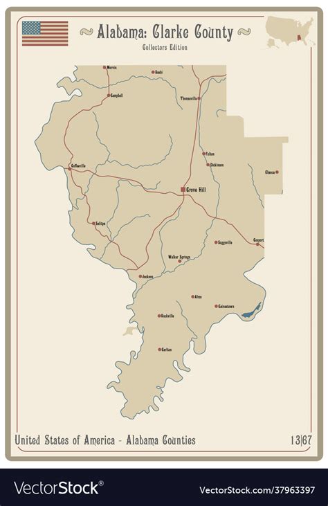 Map clarke county in alabama Royalty Free Vector Image