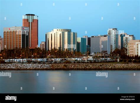 Downtown Skyline of Long Beach, California from the Los Angeles River Waterfront Stock Photo - Alamy