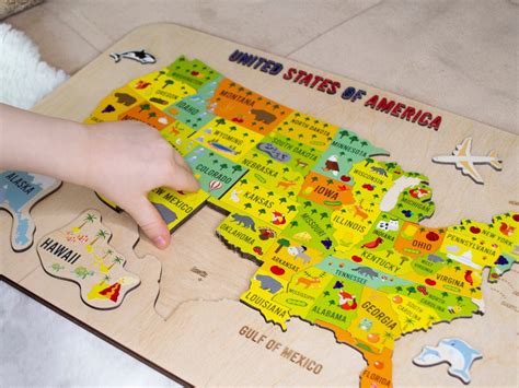 USA Map Puzzle Wooden Puzzle for Kids Montessori Toy | Etsy