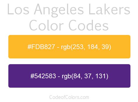 Los Angeles Lakers Team Color Codes | Lakers colors, Los angeles lakers ...