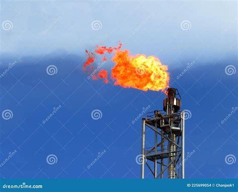 Fire On A Stack Of Flare At Oil And Gas Central Processing Platform. A ...